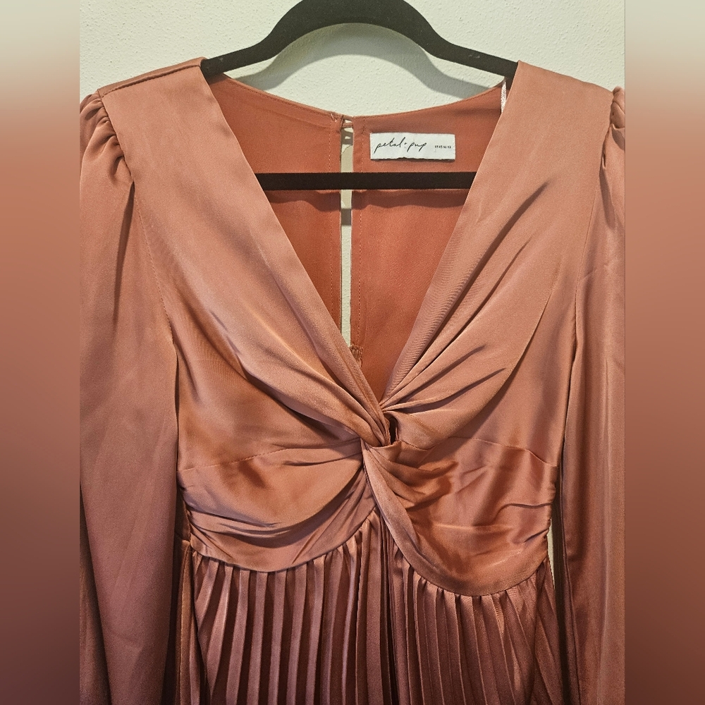 Petal & Pup Noelle Twist Front Pleated Midi Dress Xs - Picture 3 of 8